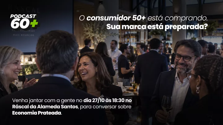 Banner do evento E-commerce Prateado: decifrando o consumidor 50+, sobre oportunidades da Economia Prateada para o comércio eletrônico.
